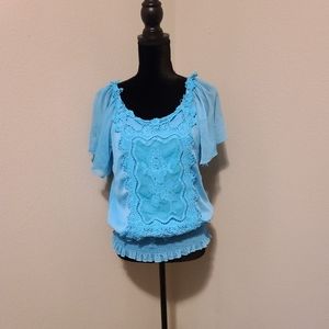 FINAL PRICE!!Cato Blue Peasant Top Sz L Like New!!